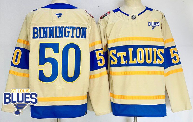 Men St.Louis Blues #50 Binnington Cream Fanatics 2025 NHL Jersey style 2